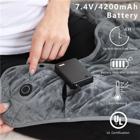 Weighted Heating Pad for Neck&Shoulder, 2.2lbs Portable Cordless, 3 Heat Setting - Picture 5 of 6